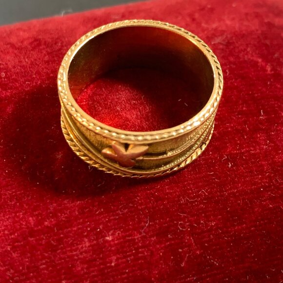 Men's 14KY Gold Butterfly Caterpillar Floral Design Cigar Band Ring Size 10.25 - Picture 14 of 16